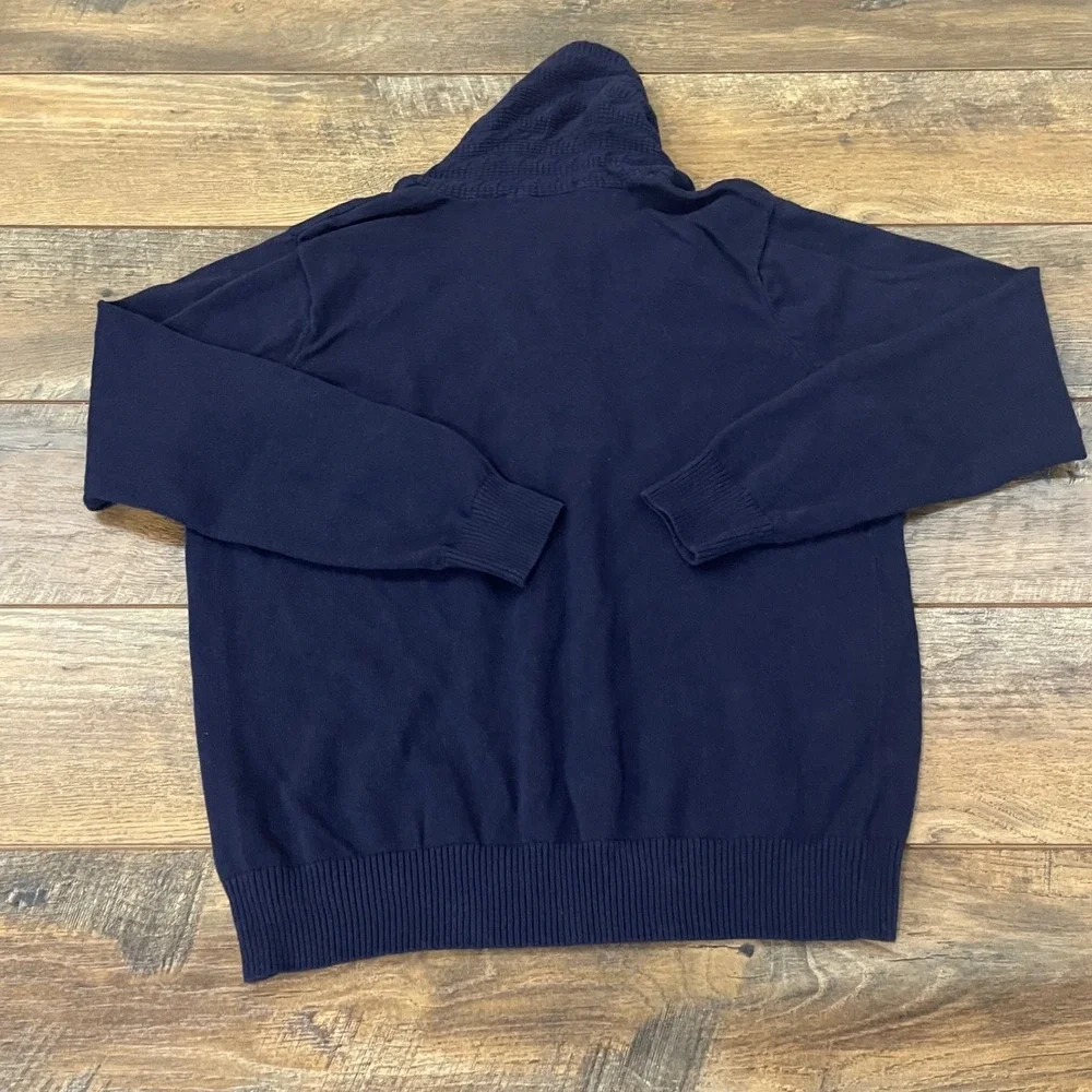Jeanne Pierre Mens Navy Blue Cotton Shawl Collar Cable Knit Button Sweater L